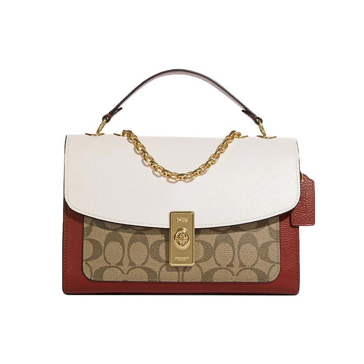 New COACH Lane Cow Leather Handbags Shoulder Bag Crossbody Bag Medium Size Women's Light Khaki & White C8207-IMLOT