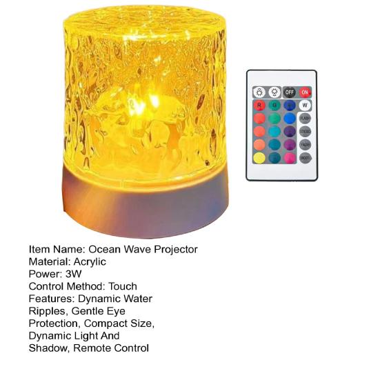 Ocean Wave Projector Light 16Colors Luminorthe Night Light 3D Holographic Water Ripple Ambient Lamp with Remote Control for Meditation Relaxation Room