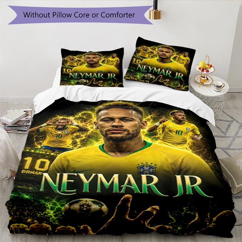 Messi Neymar Jr Football Jersey Personalized Name Bedding Set,Light Bed Linen for Dorm Home Decoration,Perfect Festival Gift for Boys,Fade Resistant D