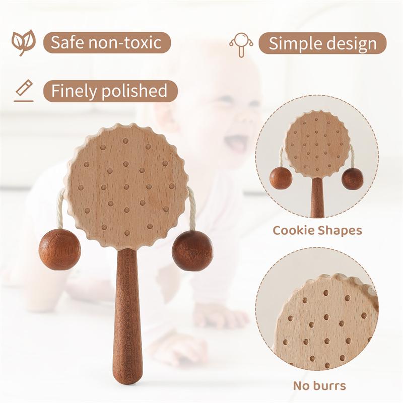 Biscuit Rattle Baby Toy Sound Comforting Cookies Toy Wooden Hand Bell Newborn Early Mobile Infant Stop Weep Educational Toy Gift