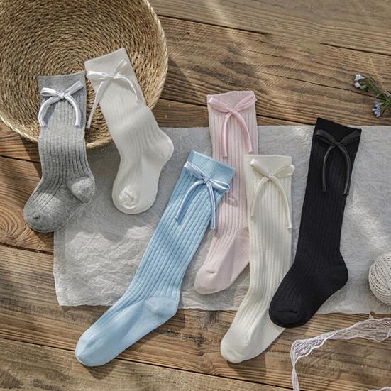 1 Pair Children Socks High School Long Tube Solid Color Stockings Princess Style Bow Decor Calf Socks Spring Autumn Wear