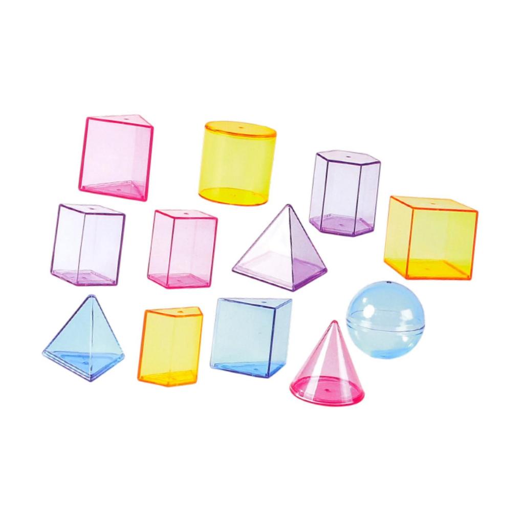 12 Pieces Geometric Shapes Blocks Set 3D Solids Math Toy Learning Toys Pattern for