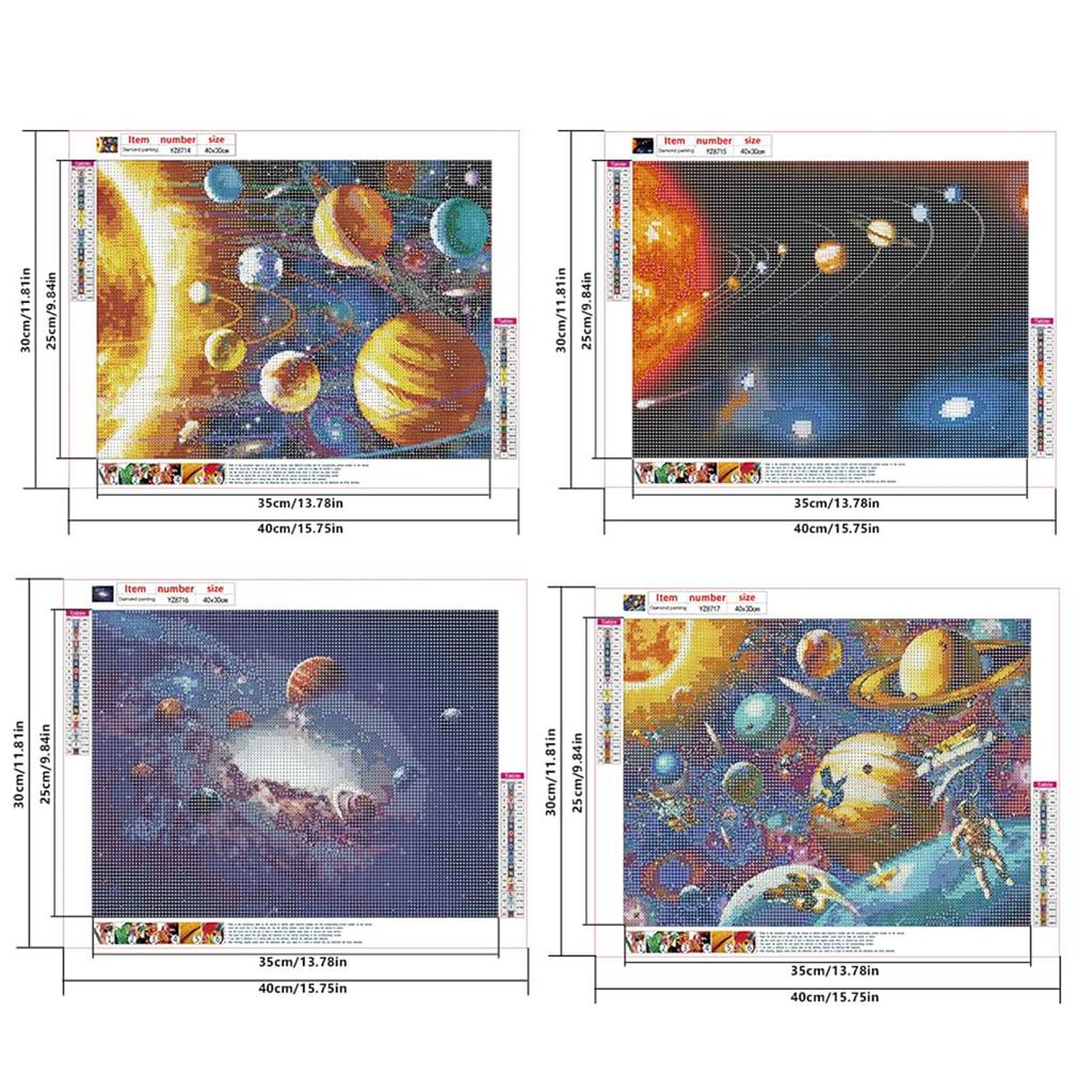 JISHSHAY Diamond Art Set of 4 Solar System 40x30cm Diamond Art Solar System Set Beginner 5D Diamond Art Space Diamond Art Starry Sky Mosaic Art