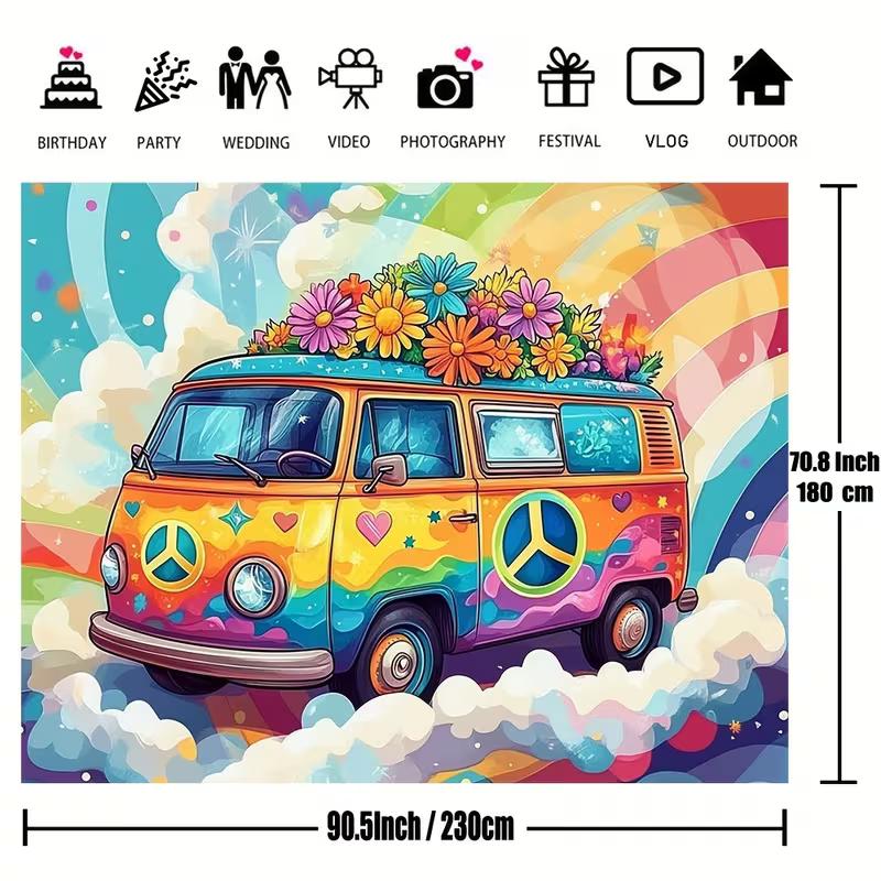 Banner de Cabina de Fotos Temático del Autobús de la Paz del Cielo Arcoíris Psicodélico 2D