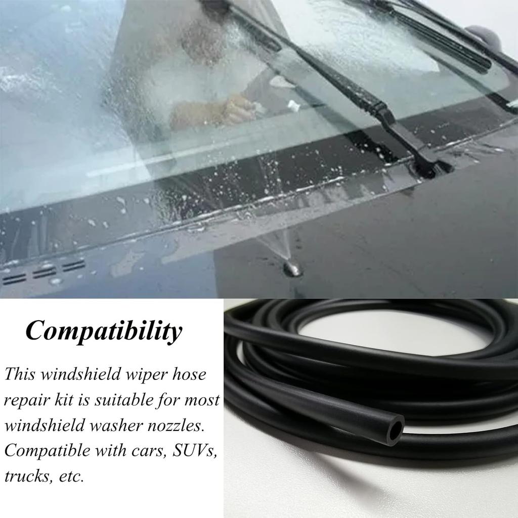 Windshield Washer Hose Kit - Includes 4 Meter Washer Fluid Hose & 12 Pcs Hose Connectors, Compatible With Most Vehicle Windshield Washer Nozzle