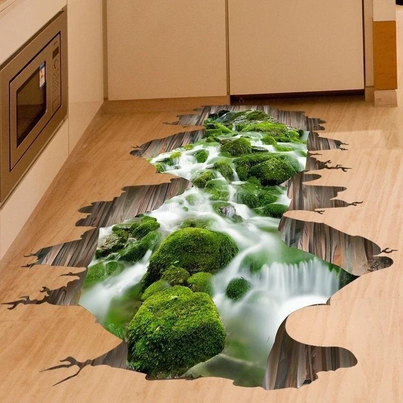 New 3D Lotus Floor/Wall Sticker Removable Mural Decals Vinyl Art Living Room Decor Suitable Home Kitchen Decorative Stickers