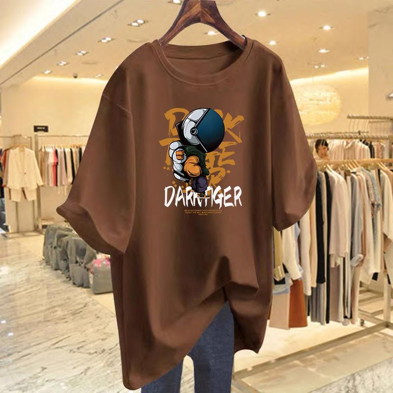 

New dopamine large version cotton short-sleeved t-shirt women s loose medium and long printed summer top bottoming shirt XXXL