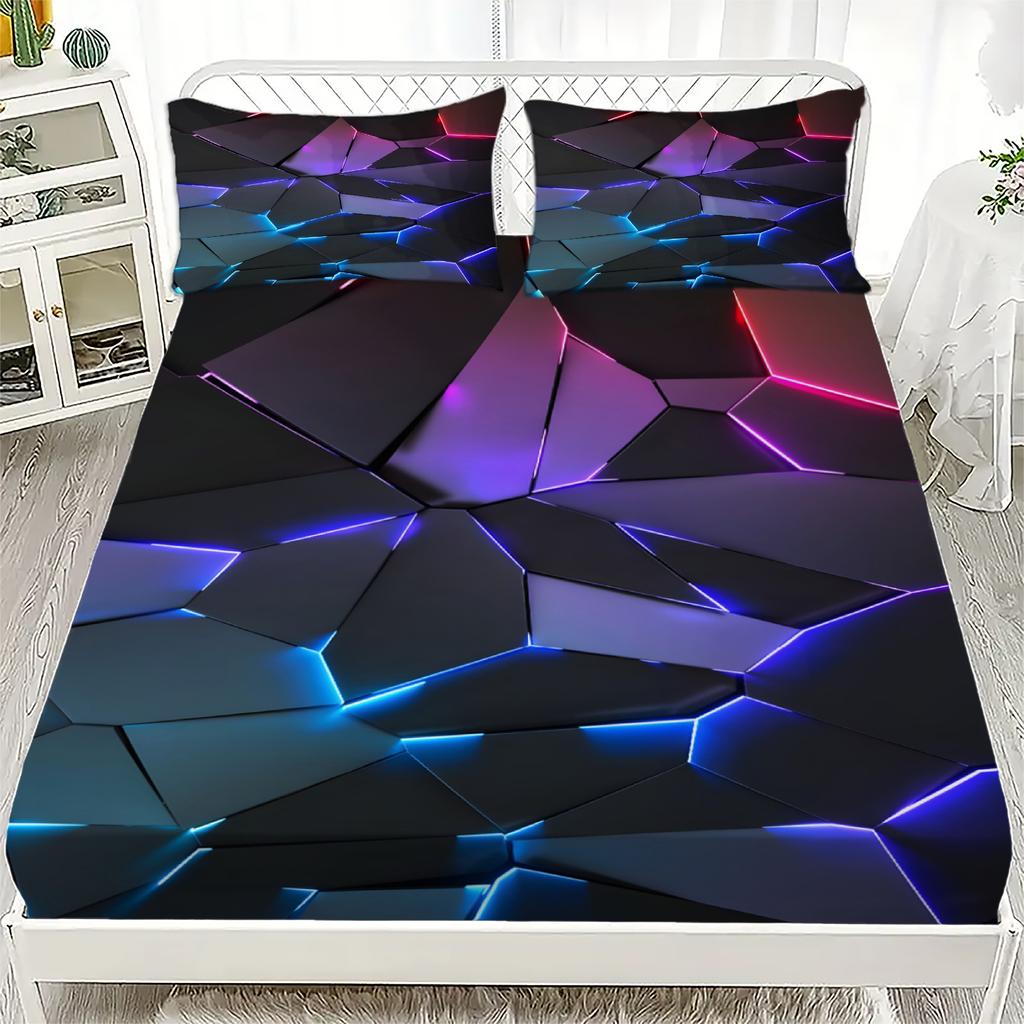 3pcs Fitted Sheet Set Colorful Visual Splendor 3D Print 100% Polyester Breathable Bedding Set for Home Decor with 2 Pillowcases