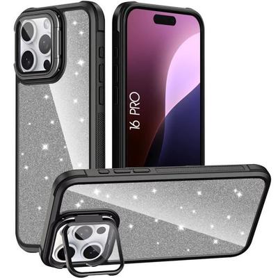 Case for iPhone 16 Pro, Bling Glitter Anti-Scratch Case with Camera Protection - Translucent Black