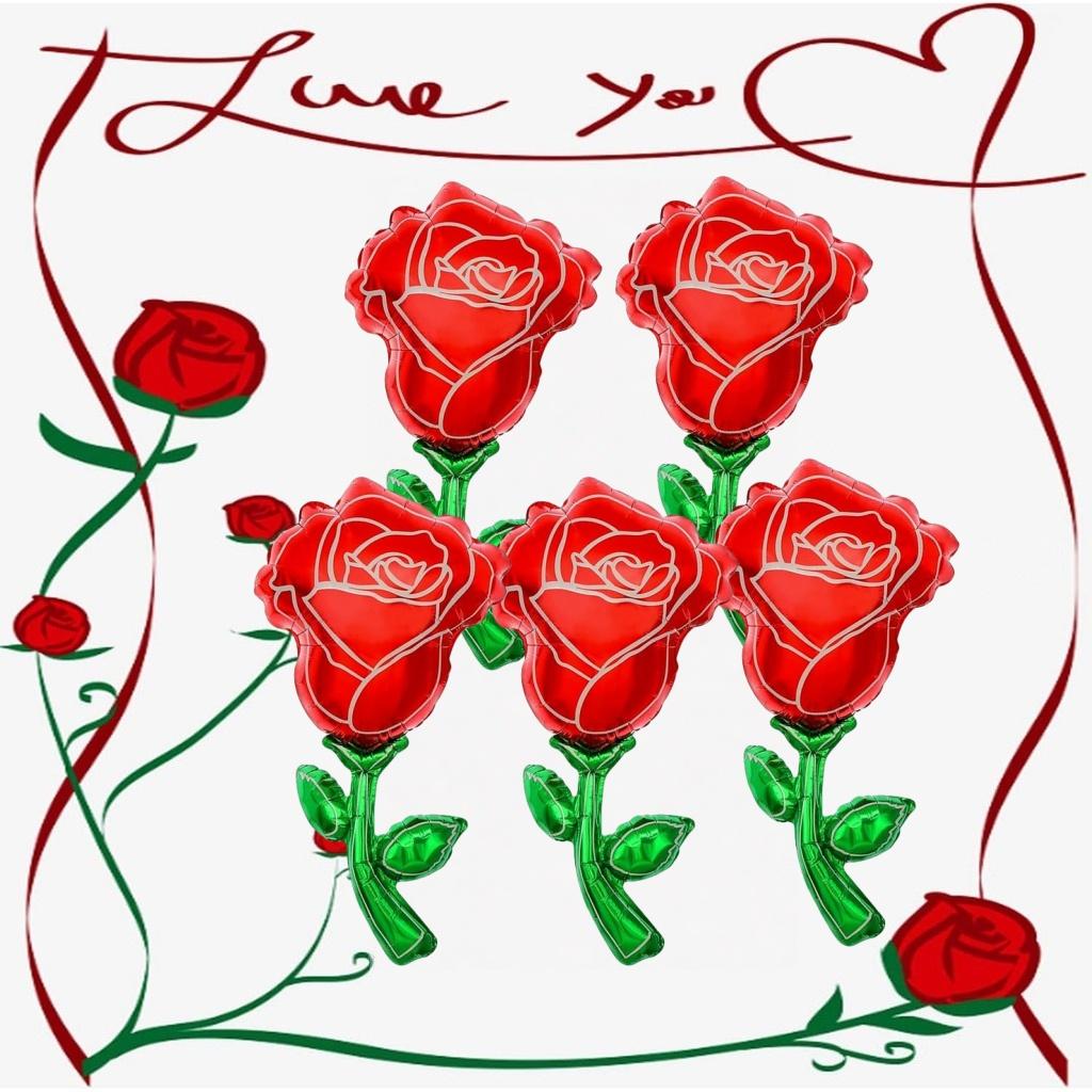 1-5pcs 91cm Giant Red Rose Foil Balloons, Valentines Day Rose Flower Shape Balloons For Wedding Anniversary Background Decor