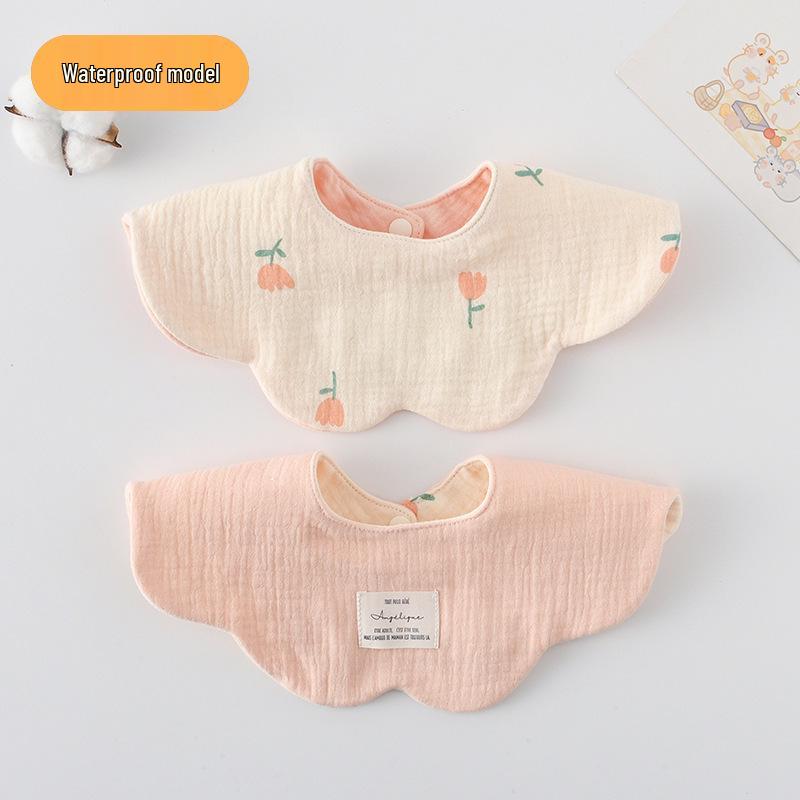 Dwustronny, wodoodporny śliniaczek dla niemowląt w stylu koreańskim z płatkami, wykonany w 100% z gazy bawełnianej