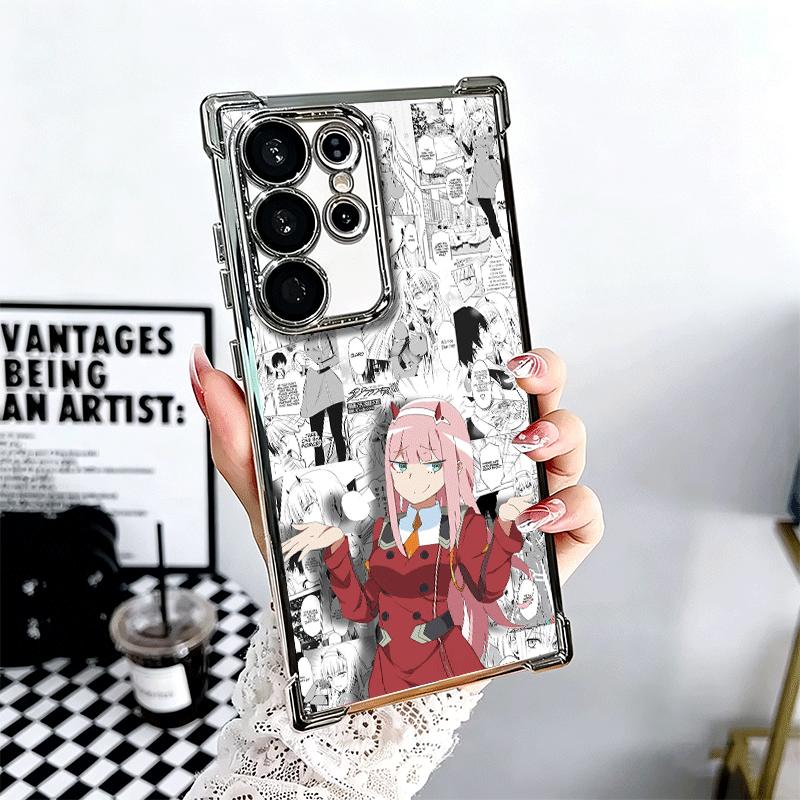 Darling Zero Two 02 Anime Plating Phone Case For Samsung Galaxy S24 S25 FE S26 Edge S23 Ultra S22 S21 Plus S20 Anti-Fall Airabag