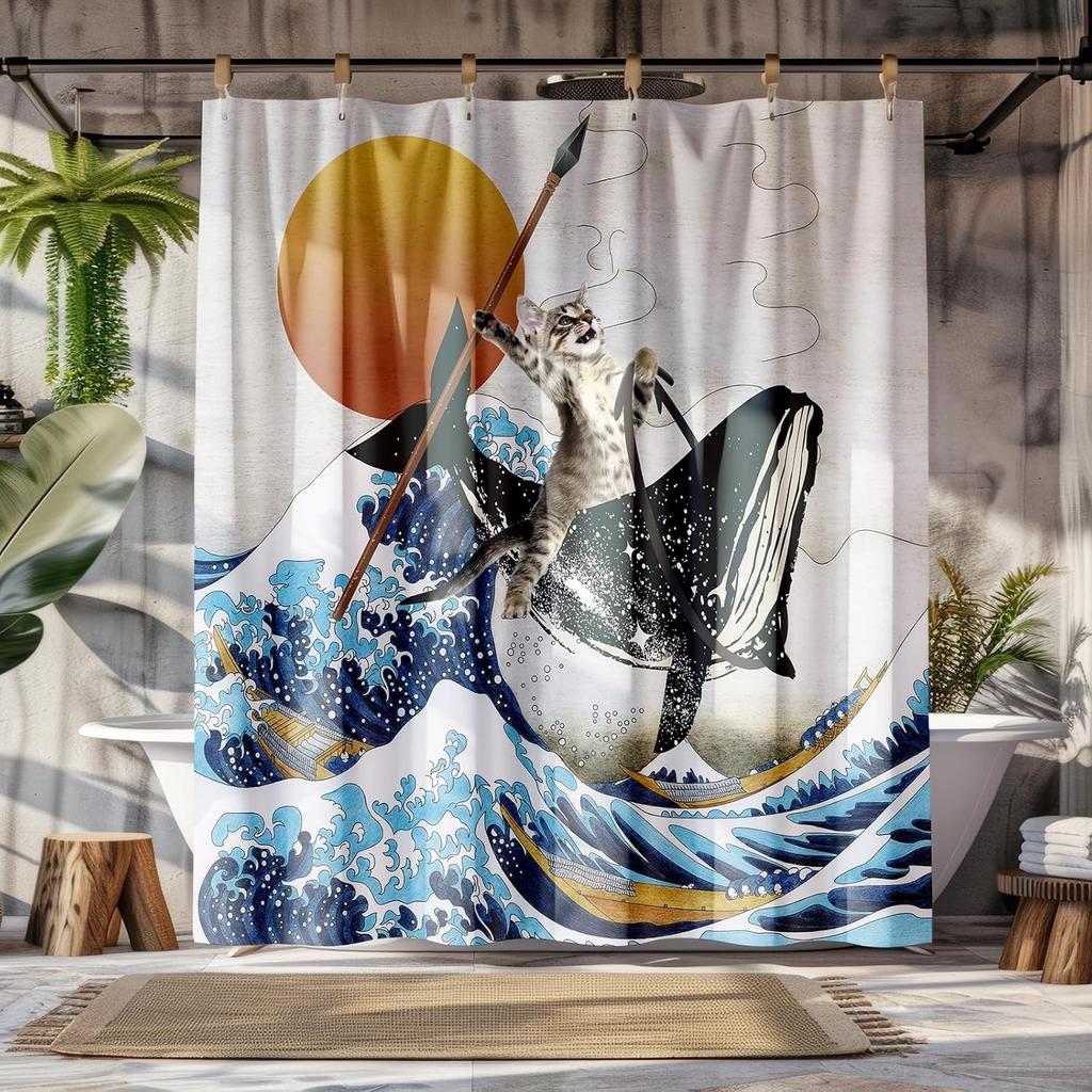 Peopleareok Nautical Coastal Shower Curtain, Funny Kids Sea Turtle Seashell Starfish Shower Curtain for Bathroom Decor, Polyeste