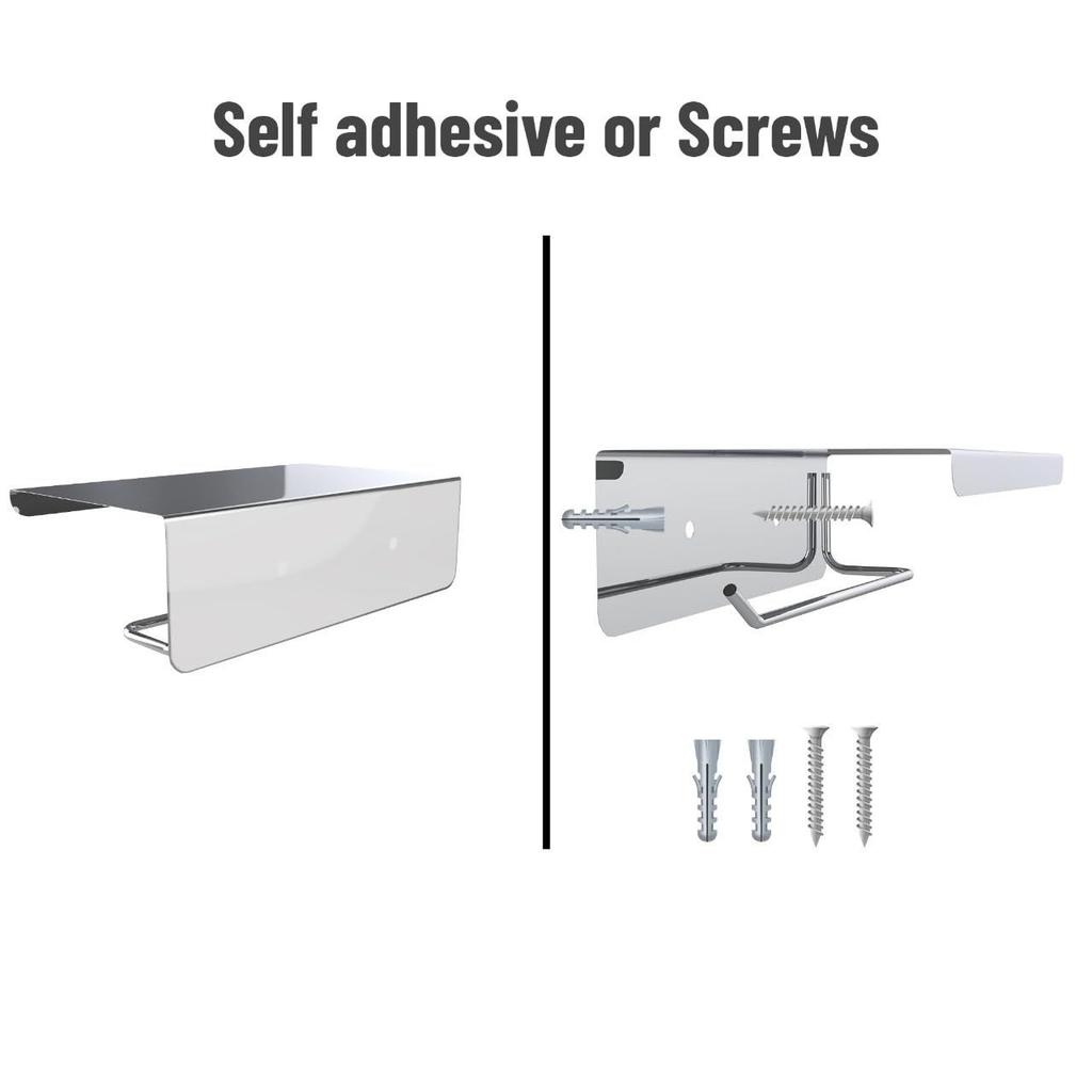Self Adhesive and Wall Mount Stainless Steel Toilet Paper Holder with Mobile Stand, Wall Mounted Tissue Paper Holder with Shelf