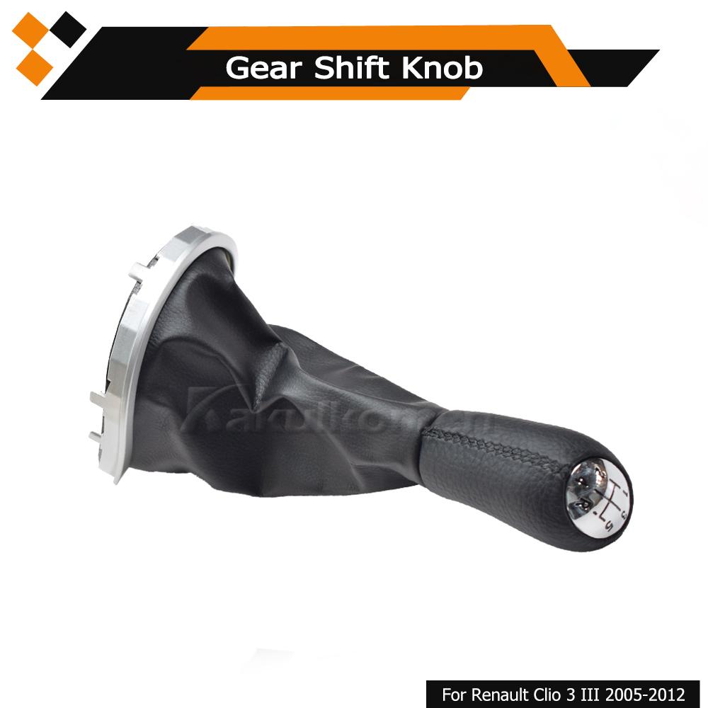 5 Speed Leather Gear Shift Knob Stick Gaiter Compatible with Renault Clio 3 III 2005 2006 2007 2008 2009 2010 2011 2012 Manual