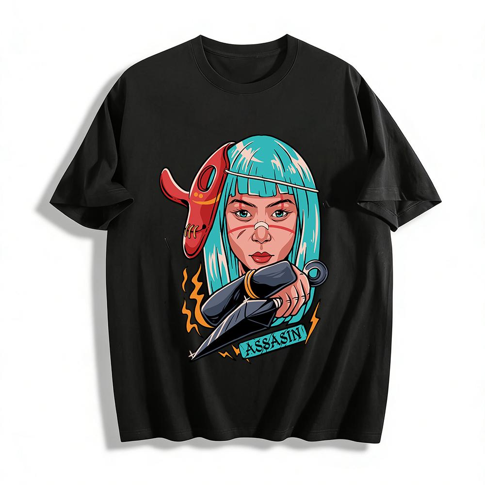 

Trendy Female Assassin Print Street Style Casual Top Pure cotton T-shirt XXS
