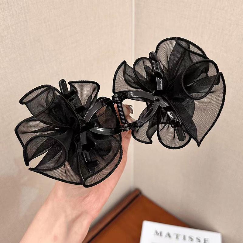 Netzstoff Blume Haarklammer Elegant Perle Hinterkopf Haarspangen Damen Knospe Hai-Klammer Mädchen Haaraccessoires