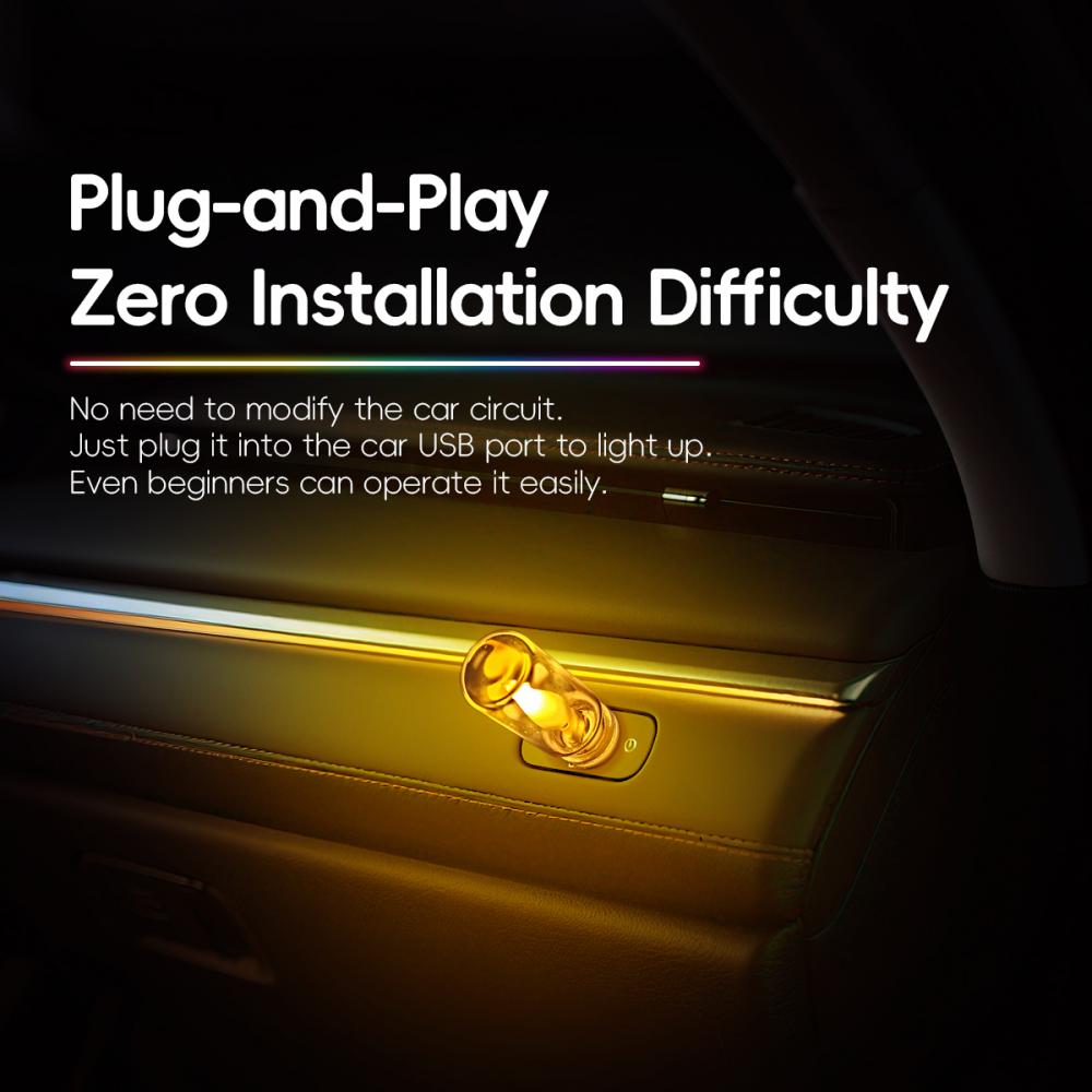 Car USB LED Rainbow Color Atmosphere Light LED Filament Lamp Portable Lighting Plug and Play Decorative Atmosphere Light