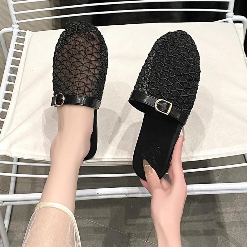Fashion Women Flats Mesh Slippers Hollow Sandals Weave Mules Woman Shoes Summer 2025 Trend Casual Soft Sole Shoes Beach Slides Mujer