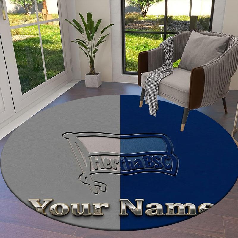 Hertha BSC Custom Name Round Area Rug,Carpet Rug for Living Room Bedroom Sofa Playroom Decor,Non-slip Floor Mat