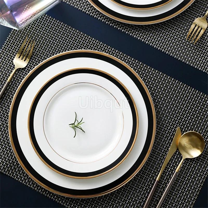 Western style steak plate Salad plate Table setting Dishes European style light luxury black shining Phnom Penh ceramic plate