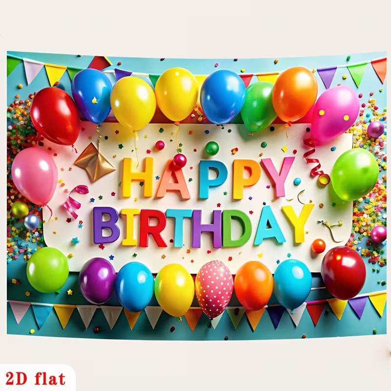 2D Children Birthday Backdrop Colorful Letter Balloon Photoshoot Background