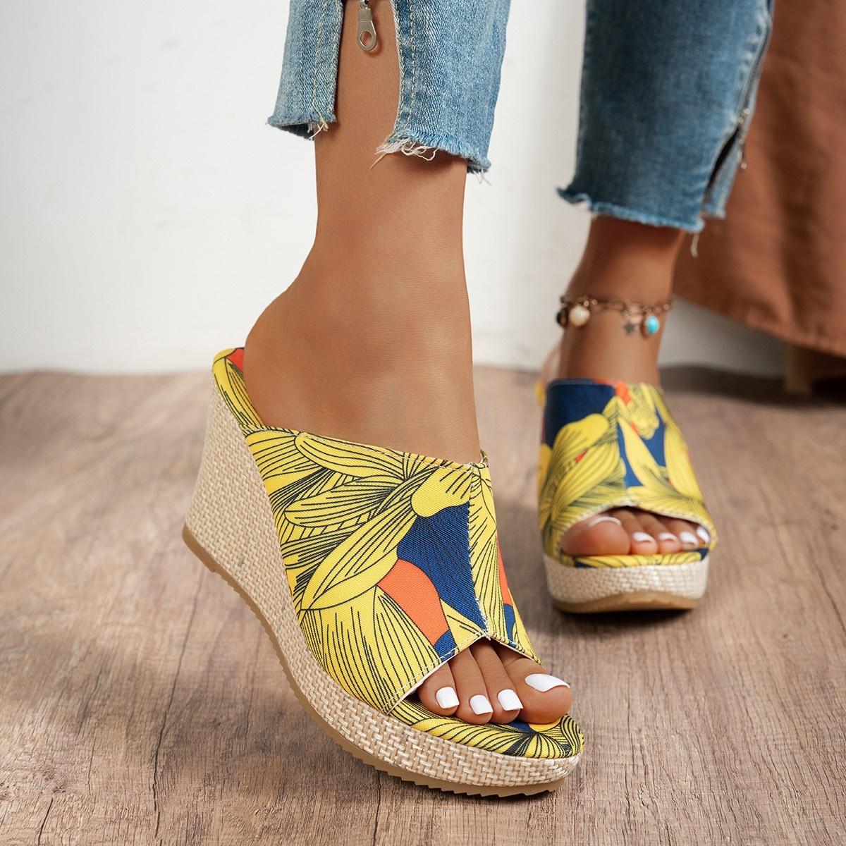 Bekwaam en Elegant Sexy Banket Hoge Hakken Dames Schoenen Zomer Stijl Ronde Neus Sleehak Comfortabele Casual Slippers 37