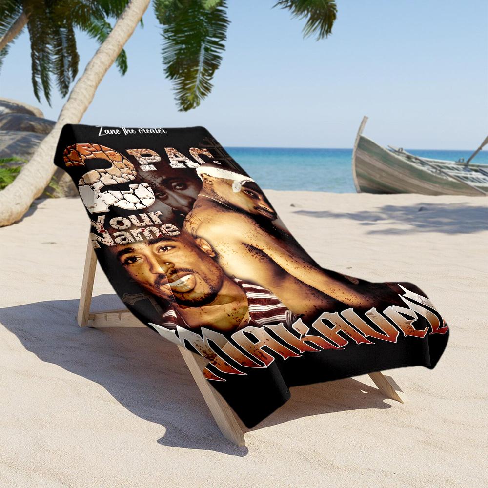 2pac Customize Text Beach Towel Soft Durable Quick-Dry Ideal for Travel Outdoor Swim Pool Yoga Surf Camping Hiking Gym Gift Holiday