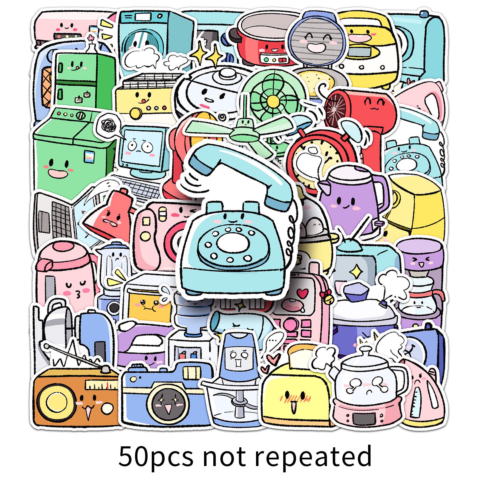 50 Cute Hand-drawn Cartoon Stickers for Appliances, Phone Cases, Journals, and Refrigerators.