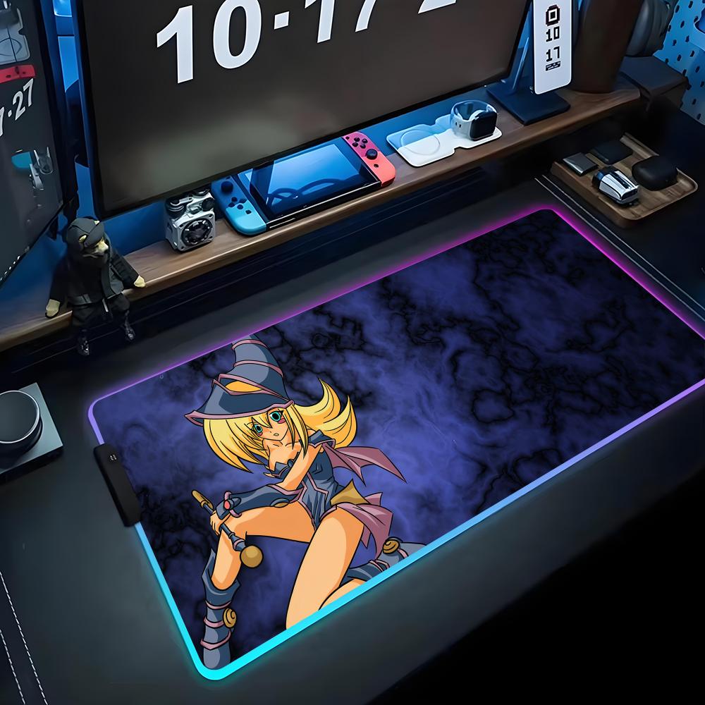 Black Magic Girl Mouse Pad RGB Gaming Mousepad Big LED Pad PC Desk Mat Luminous Mouse Pad Large Keyboard Mats Table Rug With