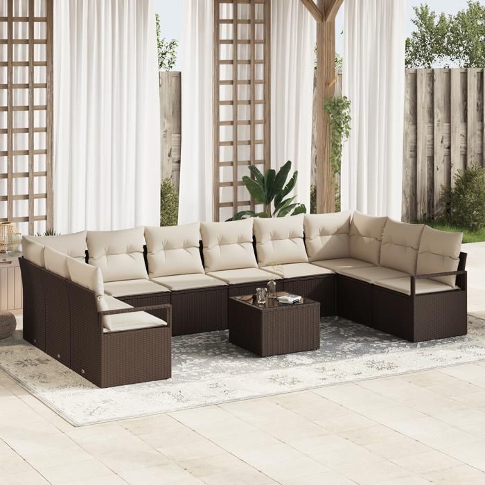 VidaXL Ensemble de canapé de jardin 10 pièces avec coussins en poly rattan gris 3355237