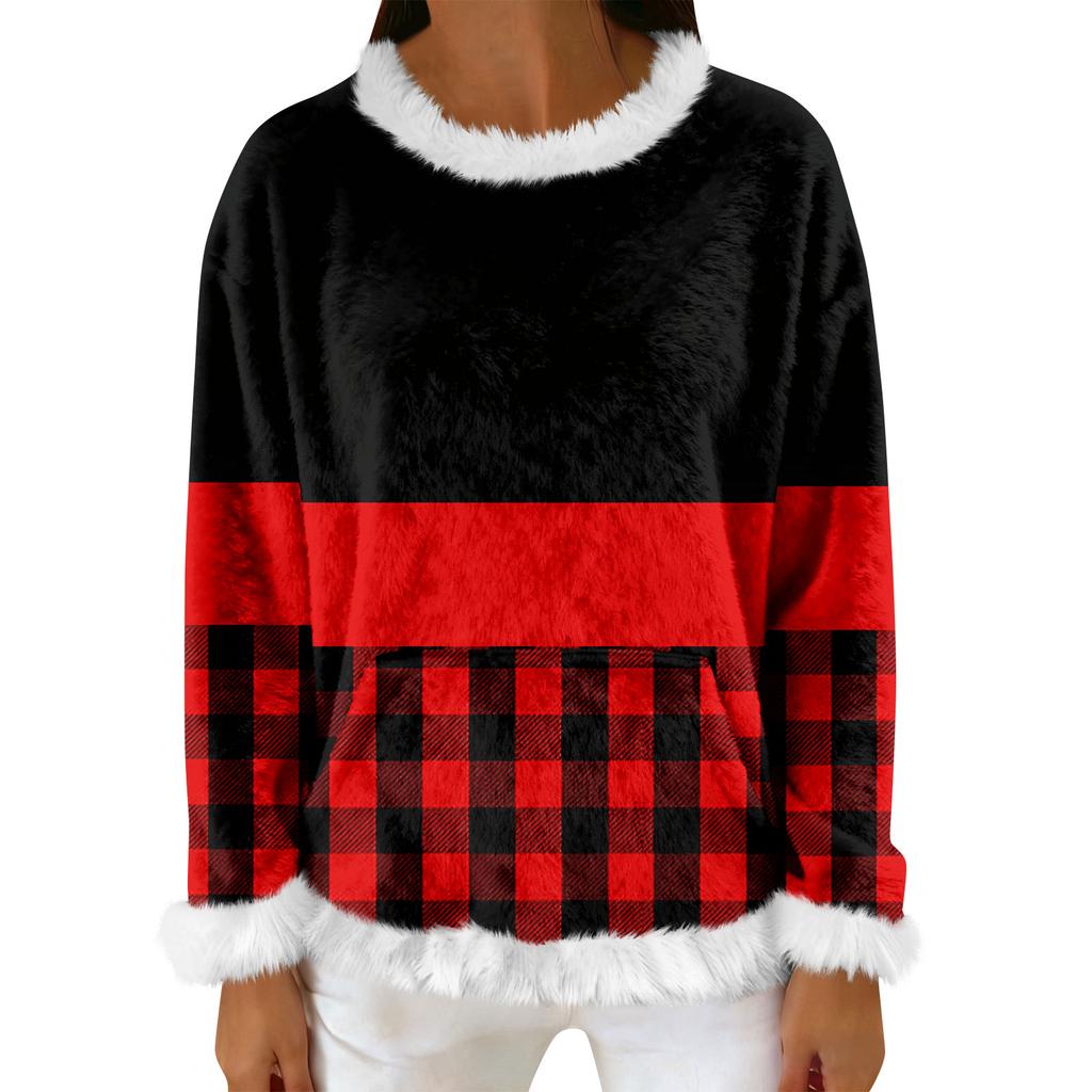 Women's Casual Fleece Sweatshirt  Long-Sleeve Round  Neck Casual Comfortable Loose-Fit Lightweight Women's Flannel Sweatshirt