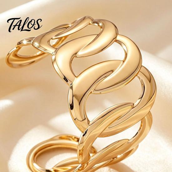 Hollow Twisted Jewelry 2Pcs Statement Set, Open Adjustable Cuff Bangle Iron Wrist & Wide Ring, Golden Plated Metal for Women Sets