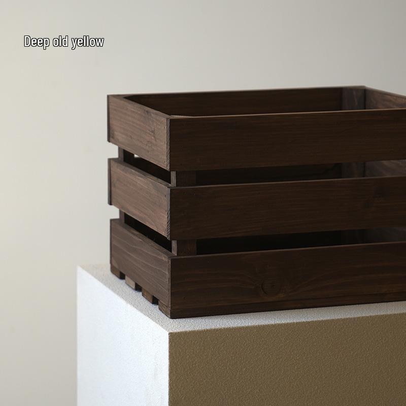 Solid Wood Display & Storage Basket with Wooden Slats