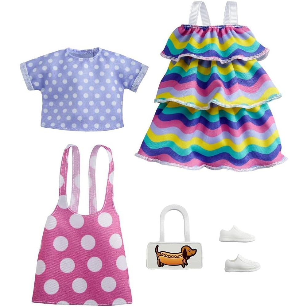 

Barbie Fashion 2-Pack Dot & Stripe Dresses with Accessories and Storage Case for Dress-Up Dolls Ages 3+