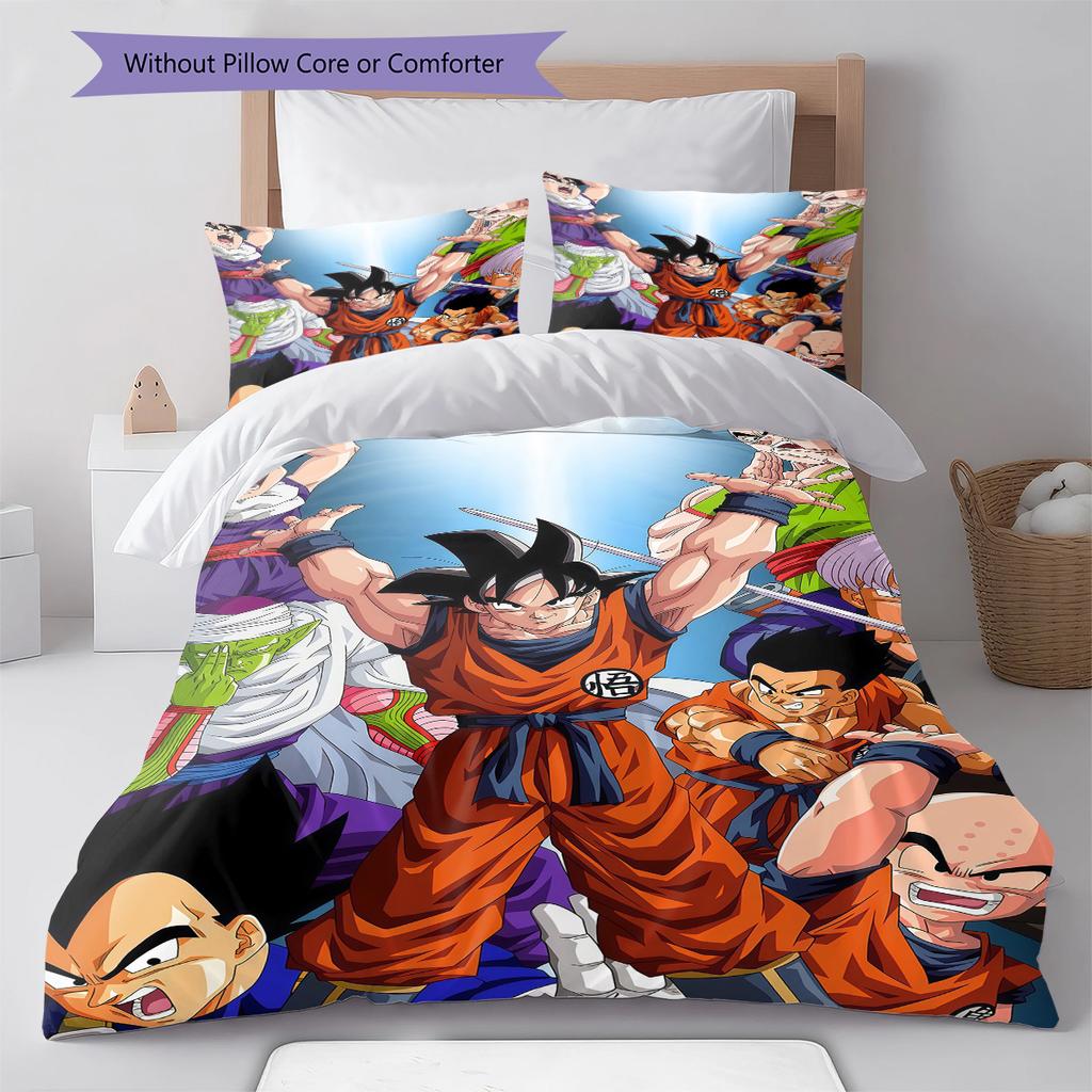 Povlečení se vzorem Son Goku, Sada přikrývky Potah na přikrývku Povlak na polštář Domácí dárek k narozeninám (1 * povlak na peřinu + 2 * povlak na polštář, bez jádra)