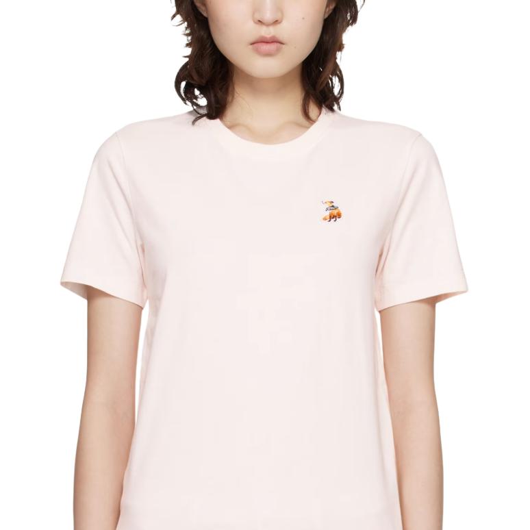 Maison Kitsune Logo Patch Round Neck Short Sleeve T-Shirt Women T-shirts QW00109KJ7026-0448