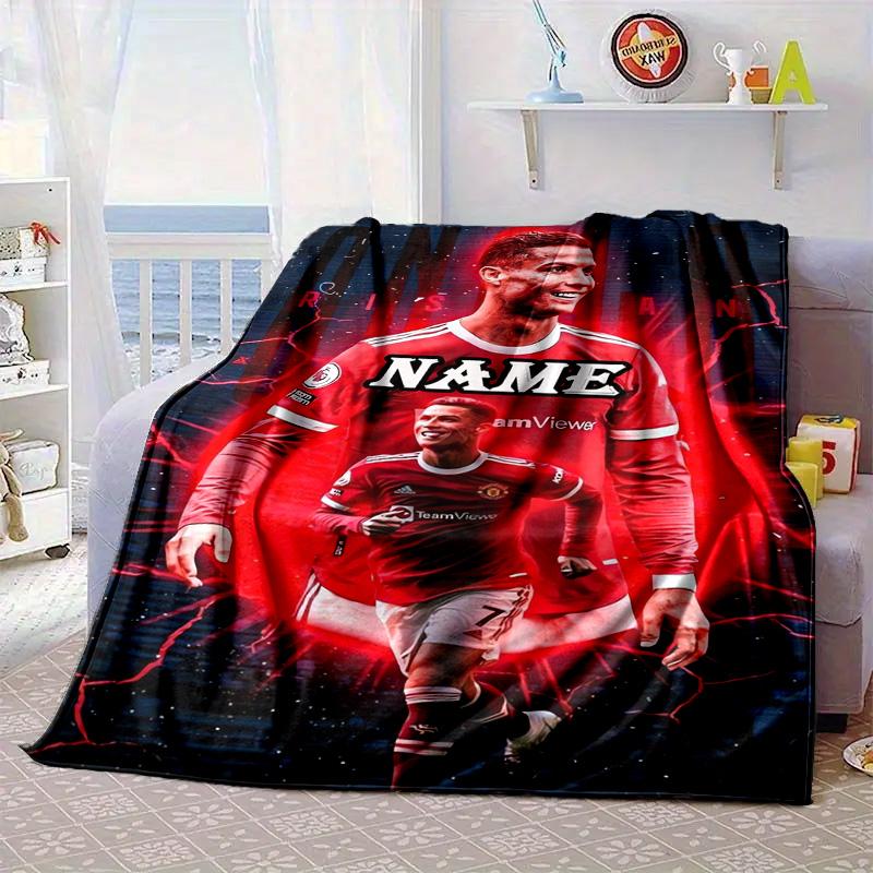 Custom Name Ronaldo's Legacy Soccer Blanket bed sofa Blanket Flannel Blanket for Camping, Hiking, Picnic Essentials,gift for family and friends
