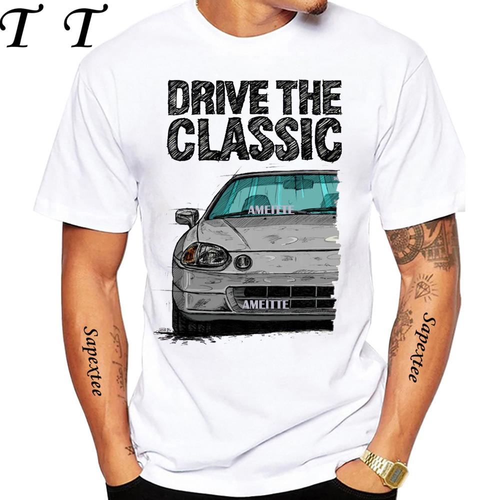 90's Men Short Sleeve Drive The Classic Del Sol CRX Early Model T-Shirt Boy Hip Hop White Casual Tees Retro Mans Sport Race Tops