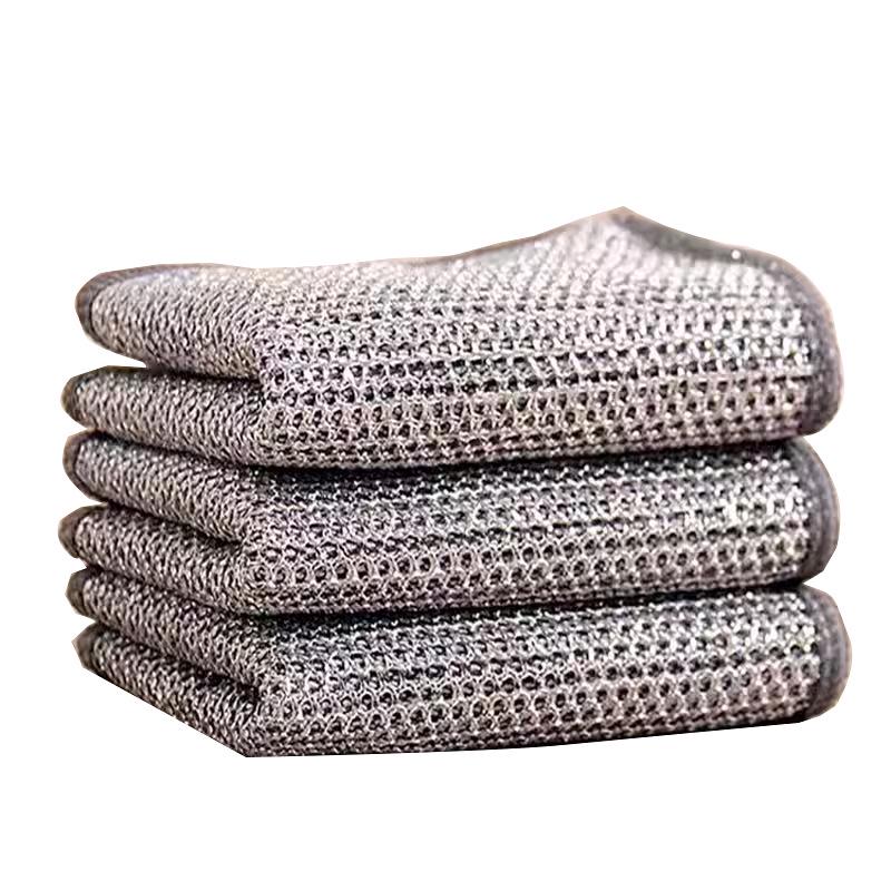 Silver Wire Mesh Dishcloth: Durable, Non-Stick, Easy-Clean Scouring Pad, Single/Double Layer