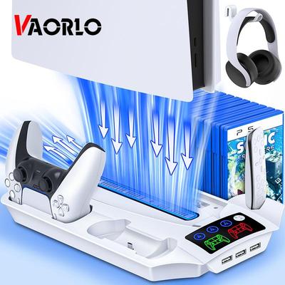 VAORLO Per gli accessori PS5 Supporto per ventola di raffreddamento verticale per PS5 Dock di ricarica doppio controller Stazione di ricarica LED veloce per PS 5