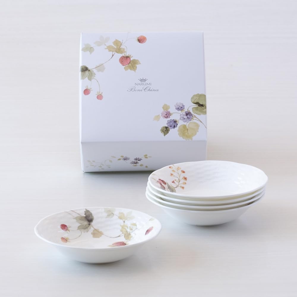 NARUMI Bowl Plate Set Lucy Garden 16cm Berry Pattern 5 Pattern Set Stylish Cute Relief Wedding Gift Microwave Warming Dishwasher Safe Gift Box