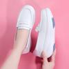 2025 White Genuine Leather Platform Loafers Women Nurse Shoes Round Toe Slip-on Thick Flats Breathable Soft Cowhide Chunky Mujer