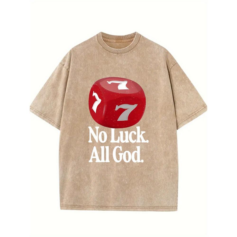 Kein Glück Nur Gott Alphabet Grafikdruck Hochwertiges Gewaschenes T-Shirt Mode Vielseitig Rundhalsausschnitt Basic T-Shirt Herren