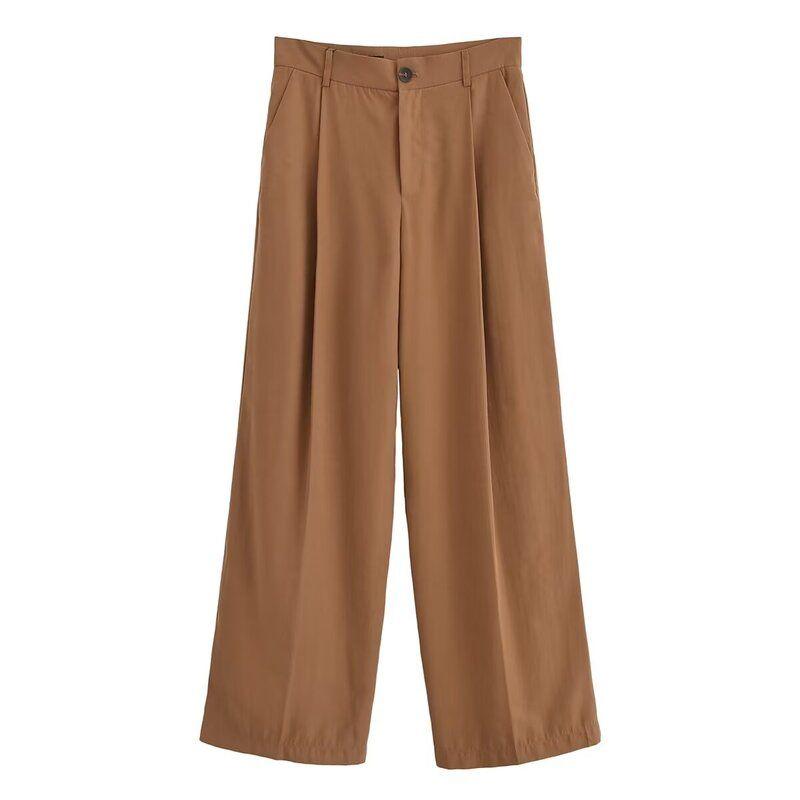 Fashion Style 2024 Autumn New Women's Clothing Easiest for Match Black High Waist Drape Straight-leg Pleated Pants Pants 3152521