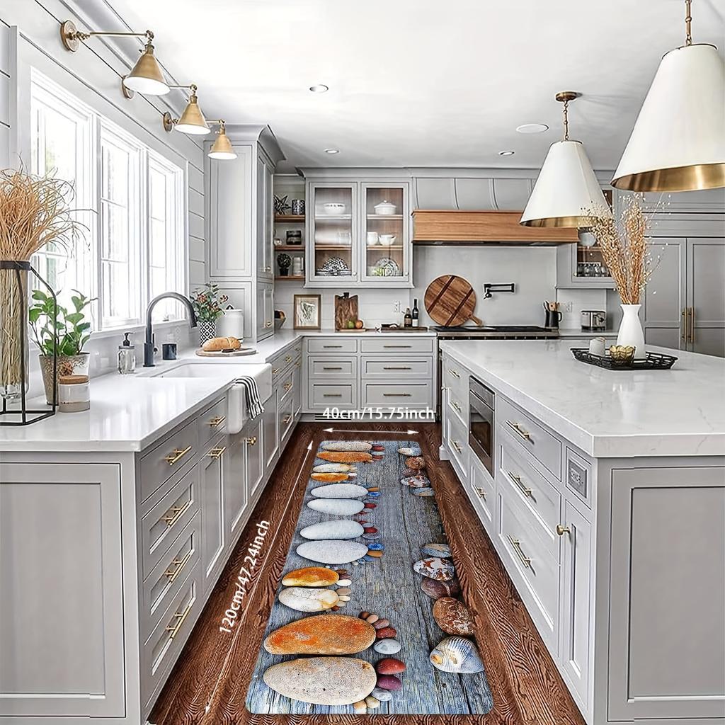 Wood Grain Pebbles Pattern Soft Kitchen Rug Anti-Fatigue Kitchen Rug Waterproof Non-Slip Rugs Set Runner Rug Bedside Rug Absorbent Carpet For Kitchen