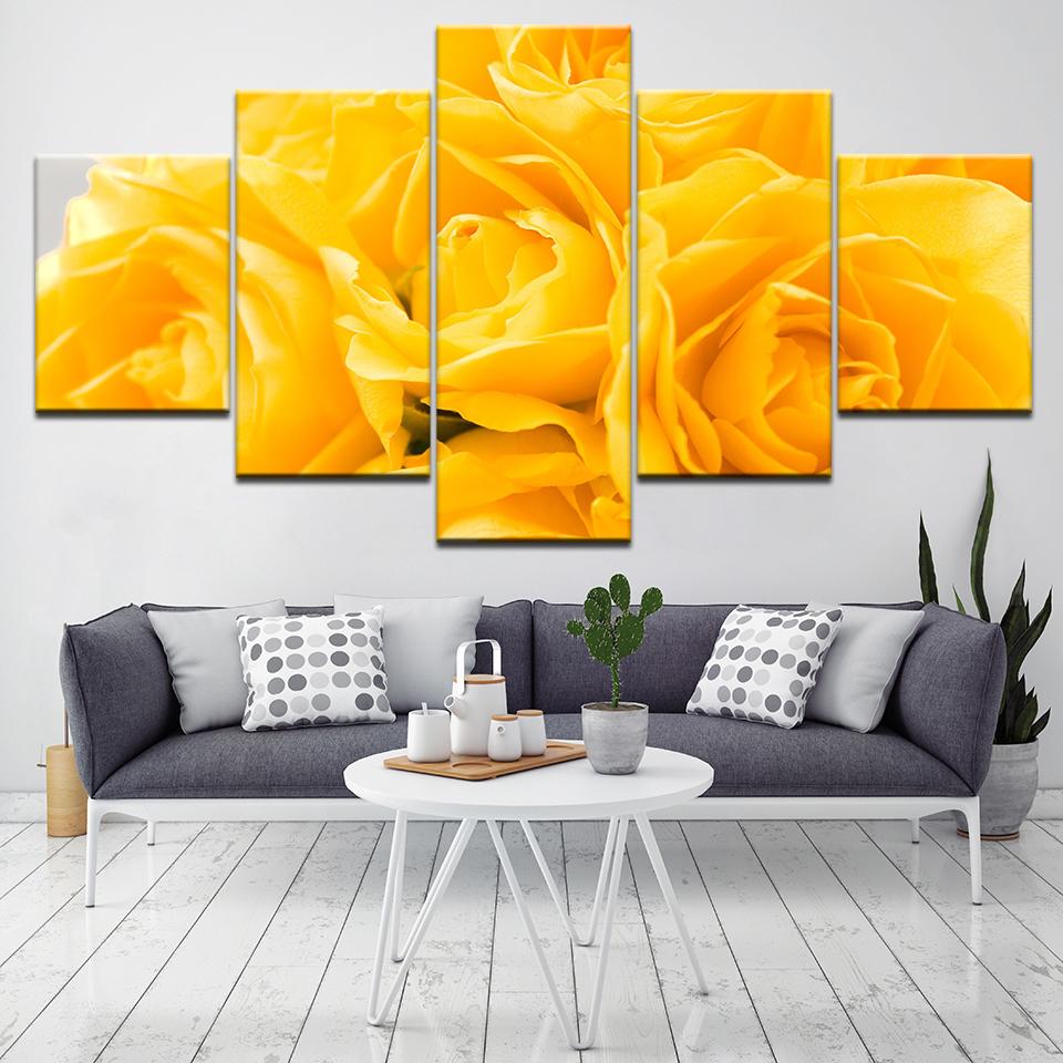 

The yellow rose flowers 5 Piece HD Wallpapers Art Canvas Print modern Poster Modular art painting for Living Room Home Decor 20x35 20x45 20x55cm