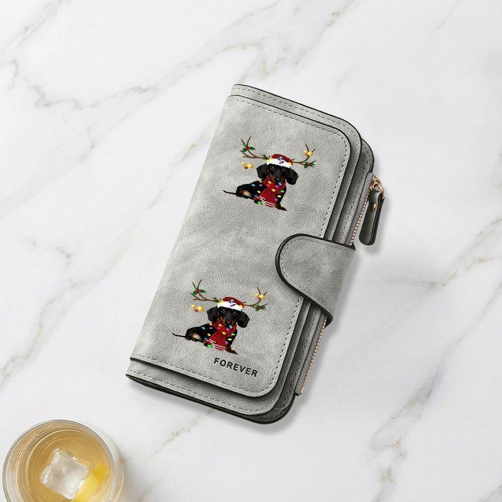 Christmas themed Dachshund print long wallet multifunctional portable snap button coin purse unisex perfect birthday gift for dog lovers suitable for