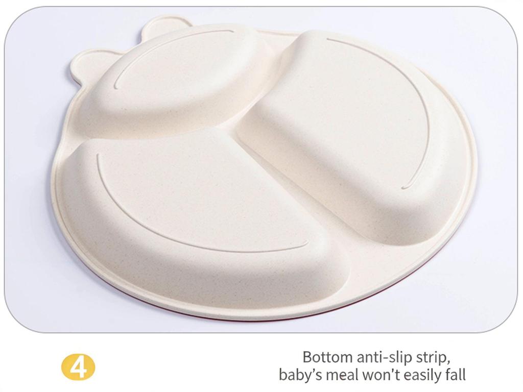 5-Piece Bamboo Fiber Children's Tableware Set: Cow & Ladybug Design with Plate, Bowl, Fork, and Spoon.