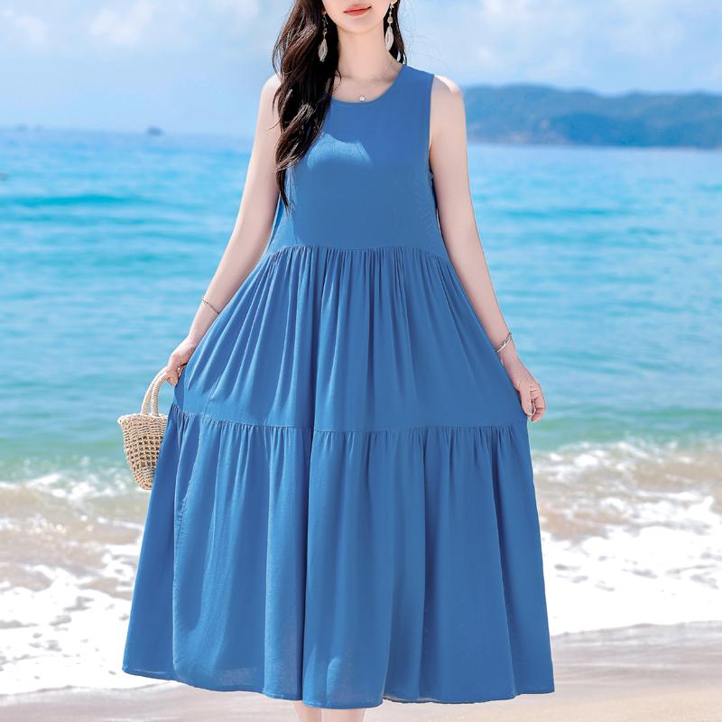 Elegantní dámské letní šaty nadměrné velikosti, ležérní volné dlouhé šaty bez rukávů, dámské vintage oblečení